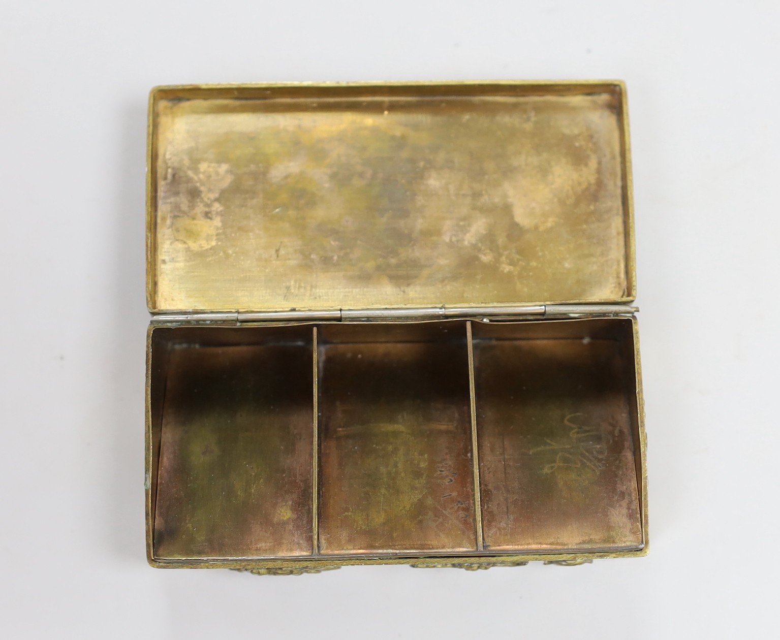 A Japanese Meiji period brass stamp box, 9cm.